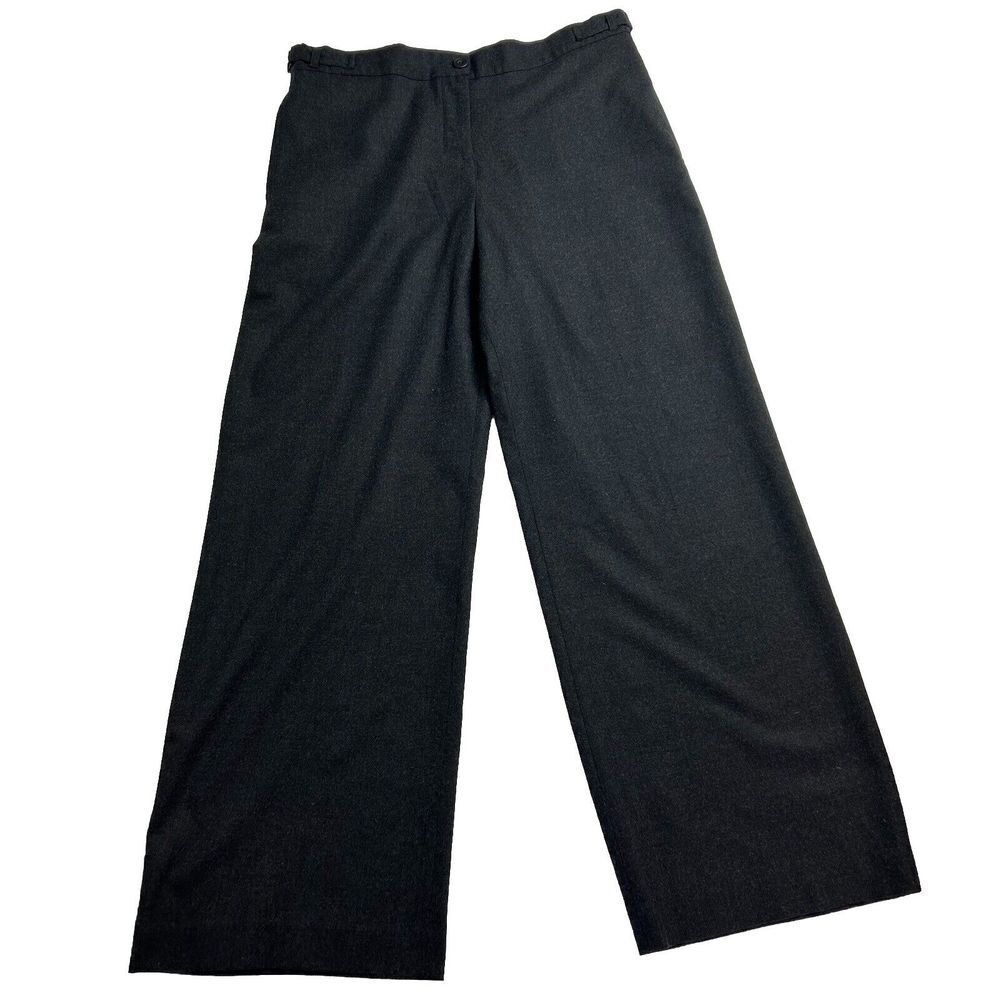 Eskandar Wide Leg Wool Cashmere Trouser Pants Gray Black Flat Front Adjustable 2
